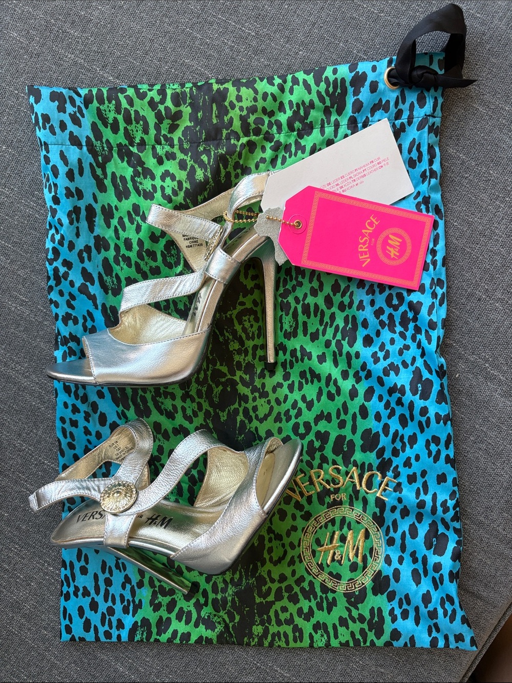 Versace for H&M Metallic Silver Strappy Stiletto Heels